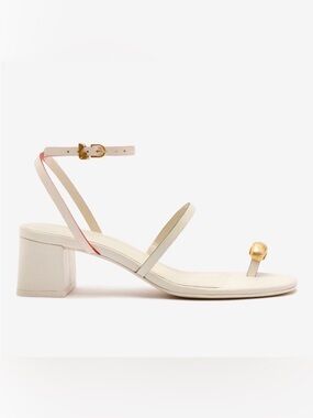 Larroude || Biarritz Block Heel Sandals in Ivory Leather Gold Toe